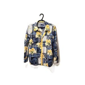 Vintage 2000s Susan Graver Patchwork Floral Blouse Y2K Boho Size 10 Cottagecore